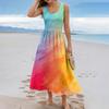 Maxi Abito Senza Maniche con Stampa Sfumata da Donna Estate Casual Vestibilità Larga Girocollo Lungo Abito da Sole Tessuto Leggero