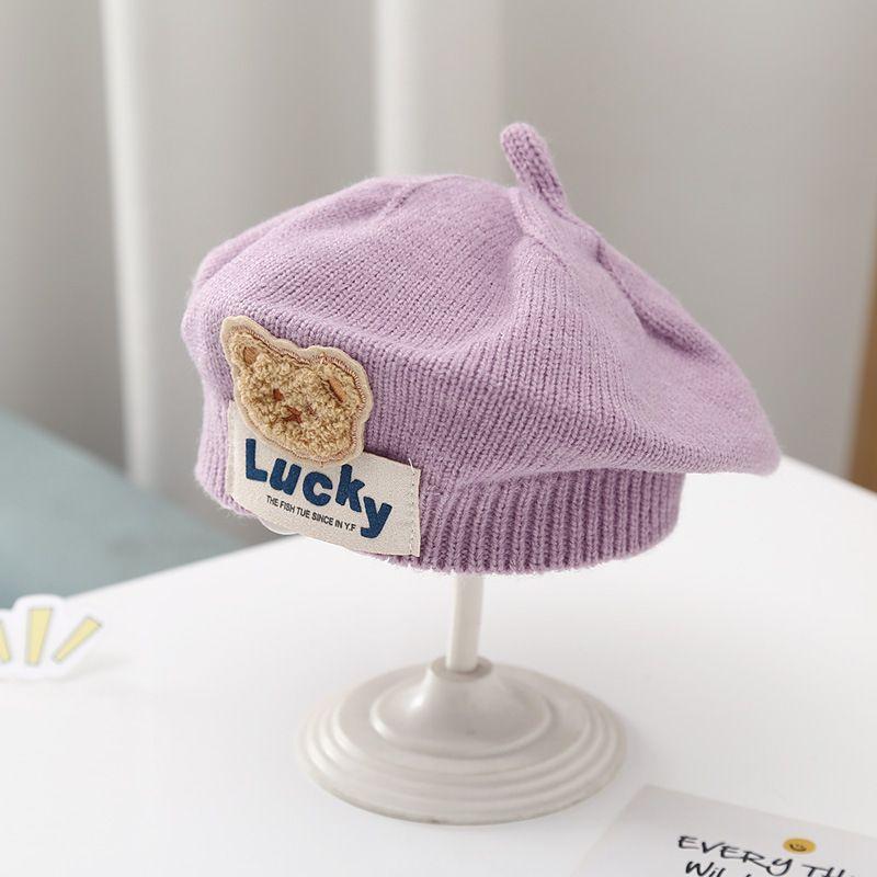 Λουλούδι Baby Beret Καπέλο Χειμερινό Ζεστό πλεκτό καπέλο Beanie για βρέφη κοριτσάκια Κορεάτικη Πριγκίπισσα νηπίων Καλλιτέχνης Μονόχρωμα καπέλα ζωγραφικής