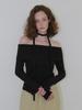 ETMON Tie Off Shoulder T-Shirt, Black