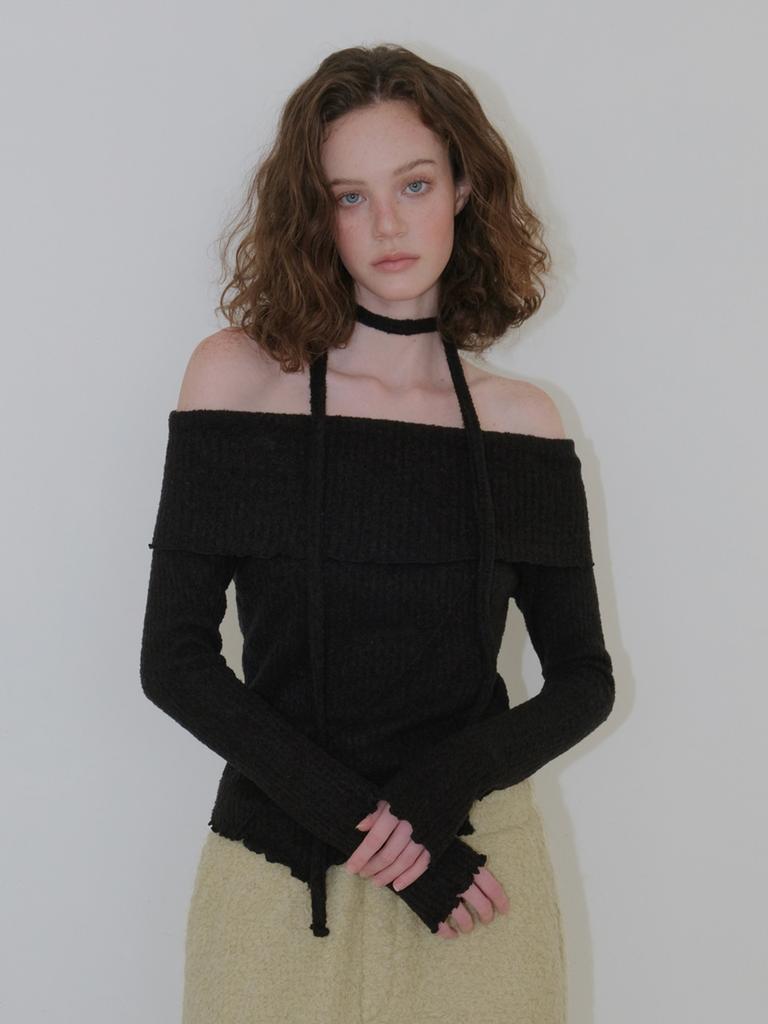 ETMON Tie Off Shoulder T-Shirt, Black