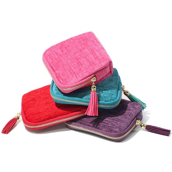 Small Travel Jewelry Case 5 Compartments Portable Mini Jewelry Box with Tassel Zipper Soft Velvet Organizer Pouch for Rings Bracelets Bangles Cards