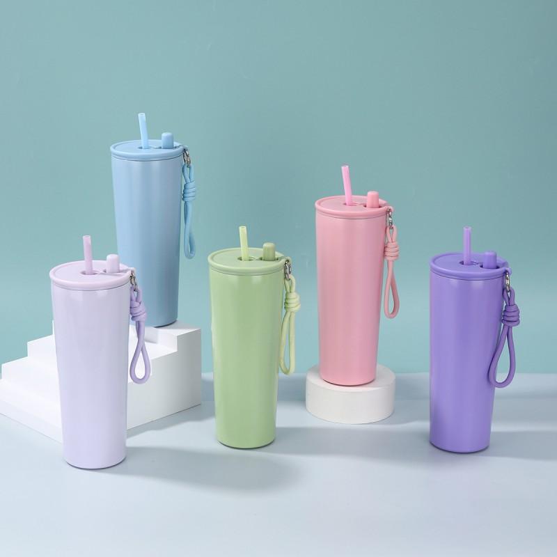 710ml Double Wall Vacuum Insulated Stainless Steel Water Bottle With Straw Carry Handle Outdoor Sports Travel