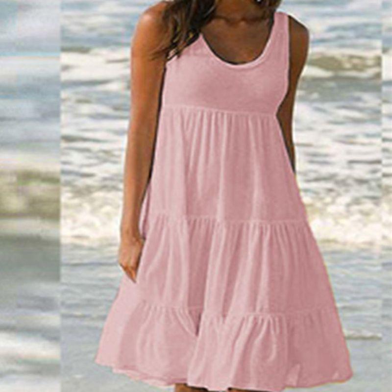 Stylish Women's Holiday Summer Solid Sleeveless Party Beach Loose Short Dress Sundress For Effortless Elegance