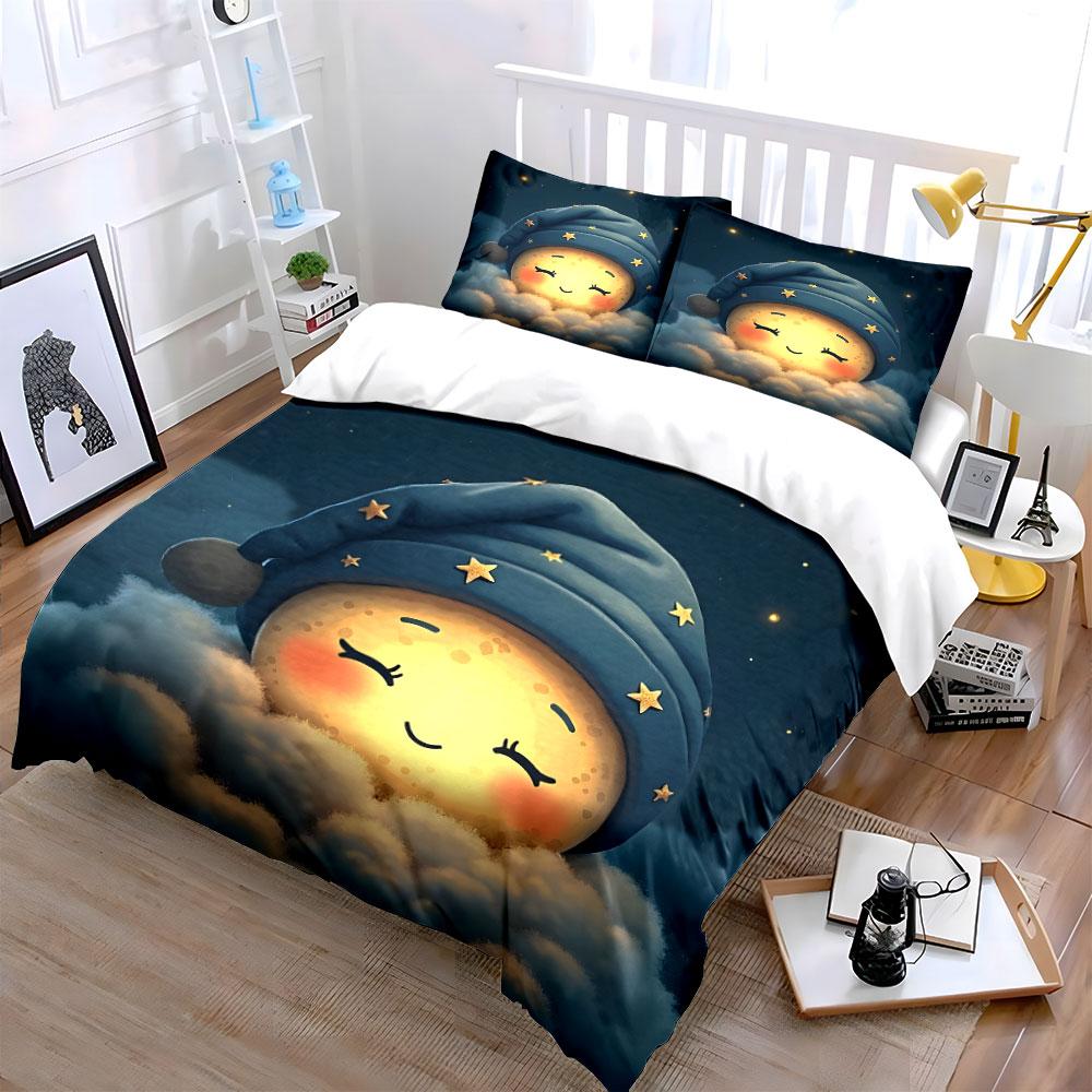 Cute Moon Night Decor Set Multiple Sizes Kid'S And Adults' Bedroom Exquisite 3Pc Bedding Set, Gift