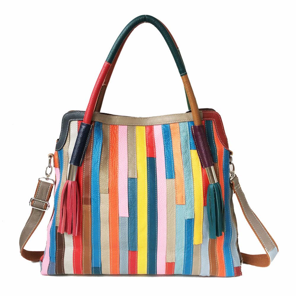 Neue Damenhandtasche aus echtem Leder, groß, Schulter- und Umhängetasche, mit Blumen-Patchwork