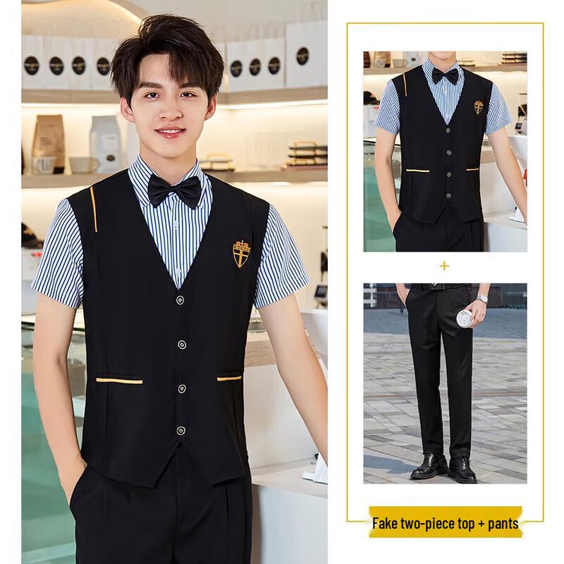 Summer Hotel Staff Short-Sleeve Faux Two-Piece Uniform