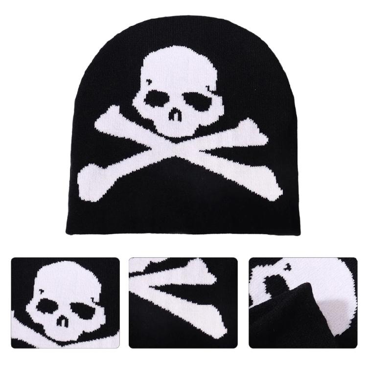 Elastic Windproof Beanies Knitted Hat with Skull Pattern for Adult Keep Ear Warm Hat Cold Weather Skiing Cycling Supply