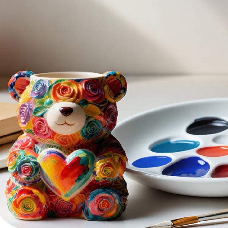 Silicone Bear Rose Planter Craft Mold Suitable for Resin Jewelry Concrete Cement Crafting and Home Decorating Projects