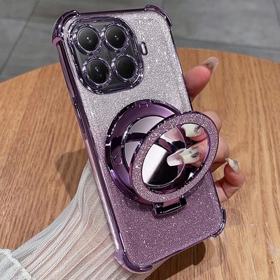 Funda for Xiaomi 15T Pro Case Mirror Glitter Holder Camera Lens Film Protection Luxury Plating Airbag Bumper Soft Back Cover