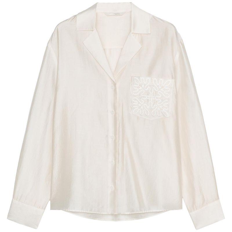 

Zaprha 2025 Новое поступление Французский стиль Свободная Повседневная Вышивка Карман Рубашка Женская Небрежный Стиль Драпировка 4786079 Ground White L