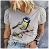 Unisex Polyester 100% Watercolor Hand-Painted Blue Jay Print T-Shirt Loose round Neck Casual Short Sleeve Fashion Top for Summer