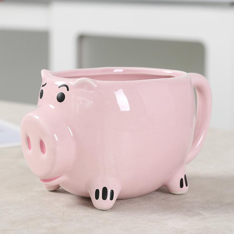 White Porcelain Ceramic Pink Piglet Coffee Cup Mug, Cartoon Animal 3D Relief Piglet Water Cup
