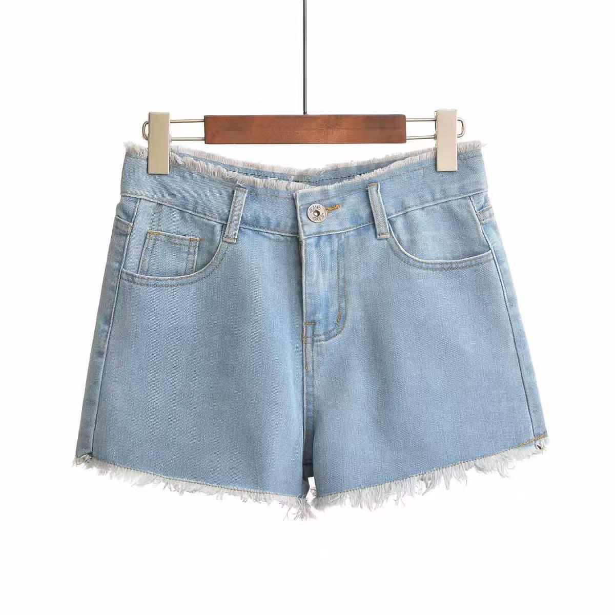 

Korean High-Waisted A-Line Frayed Denim Shorts for Women - Autumn/Winter 2021 Fashion 27 светло-синий