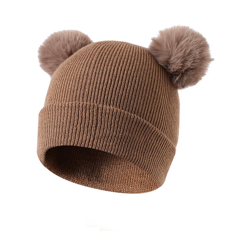 Shein Autumn Winter Warm Knitted Baby Hat with Double Pom-poms, Korean Style