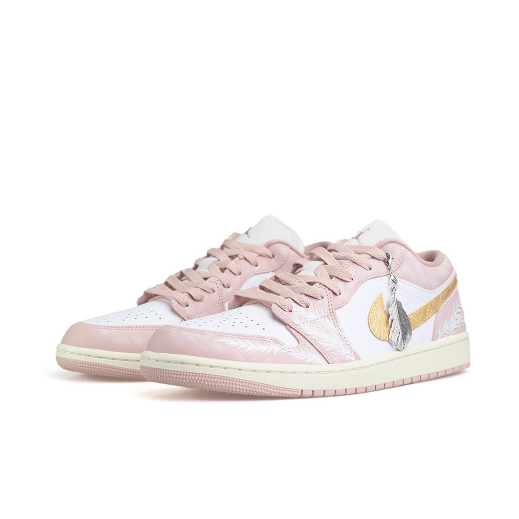 Jordan Air Jordan 1 Pink Feather Light Song Shopping Bag AJ1 Low Abrasion Resistant Low top Vintage Basketball Shoes DC0774-162(Team1093-SBOX)