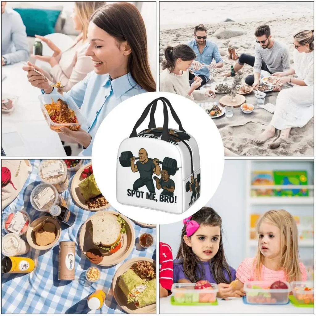 Dwayne Johnson And Kevin Hart Gym Cartoon Insulated Lunch Bag for Women Kids Portable Food Boxes Thermal Lunch Box Tote