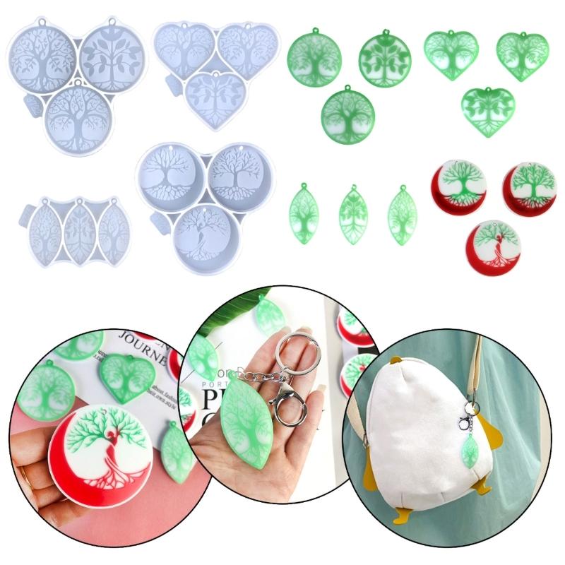 Versatile Silicone Casting Mold Epoxy Resin Mold Versatile Round Life Tree Keyring Case Mould Keychain Jewelry Moulds