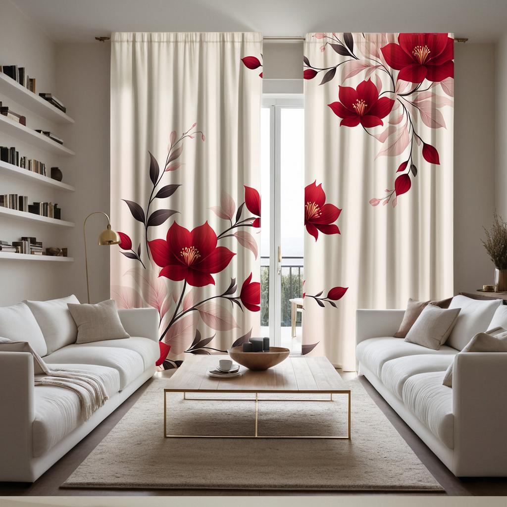 1pc Gorgeous red floral print curtains   polyester fabric   machine washable   suitable for living room and bedroom decoration