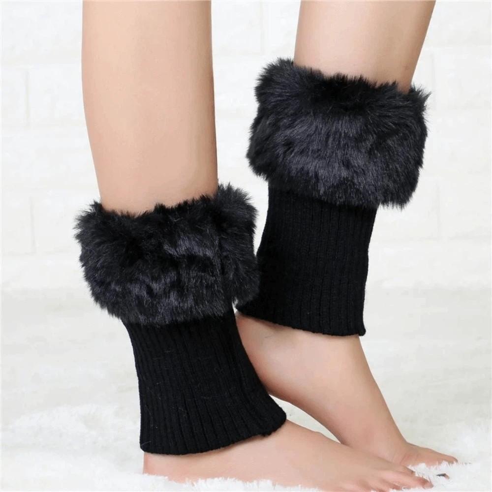 Solid Color Faux Fur Leg Warmers Thick Warm Foot Sleeve Y2k Style Fuzzy Foot Covers Boot Toppers