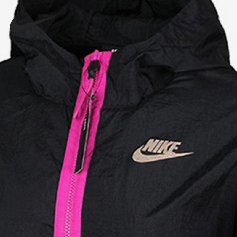 Nike Sportswear Color Block Loose Fit Hooded Jacket Women Jacket Black Flame-Pink DD2089-010