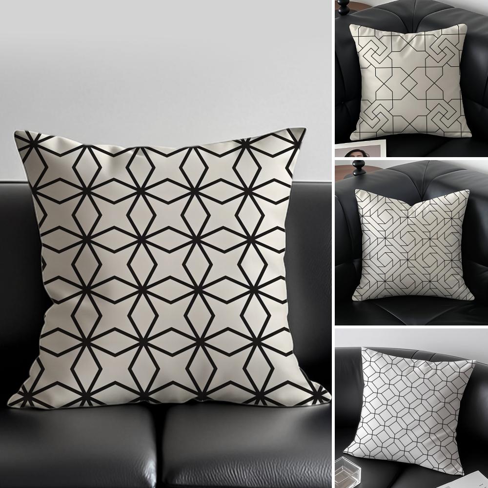 Business-Style Geometric Minimalist Pattern Cushion Cover Pillow Case Soft Skin Friendly Fabric & Concealed Zipper