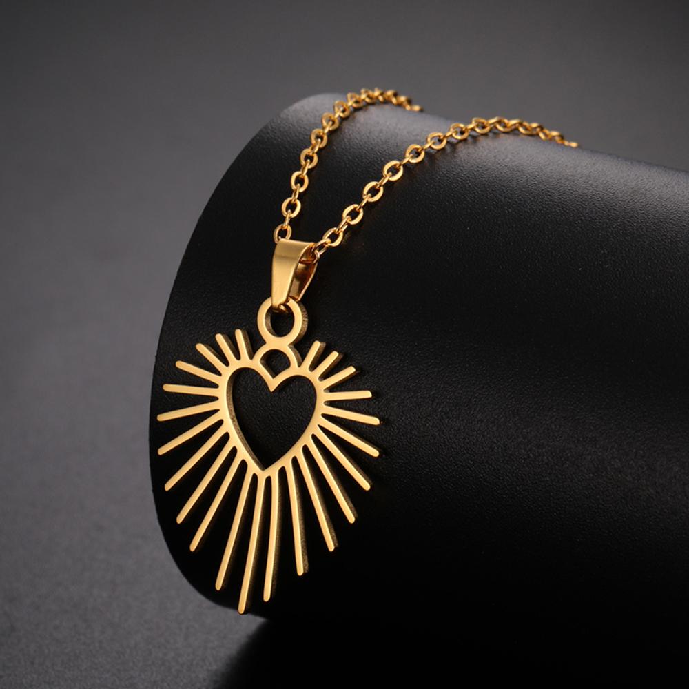 Vintage Heart Pendant Necklace for Women Stainless Steel Jewelry Gold Color Charm Rolo Chains Choker Snake Chain Couple Gift