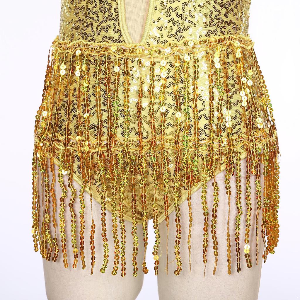 Maillot de corps brillant à paillettes et franges pour femme Trou de serrure Sans manches Dos nu à franges Costume de performance de danse