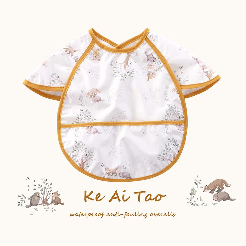 0-3 Year Waterproof Toddler Baby Bibs  Cute Cartoon Infant Baby Feeding Clothes Portable Outdoor Newborn Baby Short Sleeve Apron