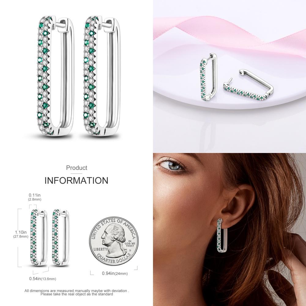 925 Silver Animal Plant Green Series Zircon Hoop Earrings For Women Fashion Jewelry Gift Accessories