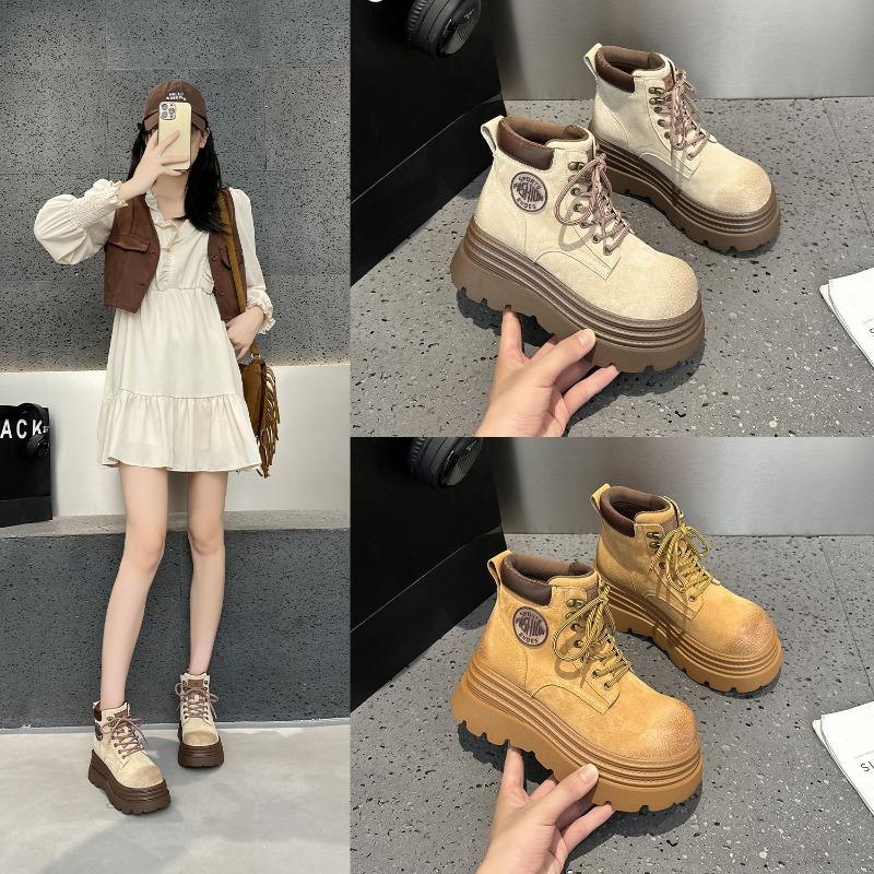2576 Height increase 8 Martin boots Women's leather thick-soled autumn thin retro short boots New rhubarb boots