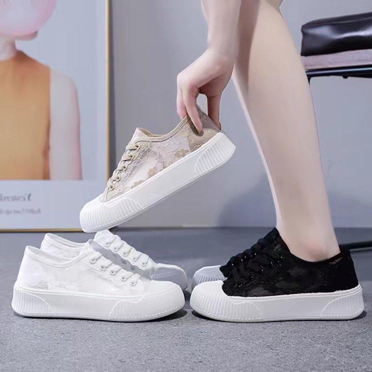 Mesh Daddy Shoes Girl 2025 Summer New Lace Mesh Shoes White Shoes Versatile Soft Sole Sports Casual Board Shoes