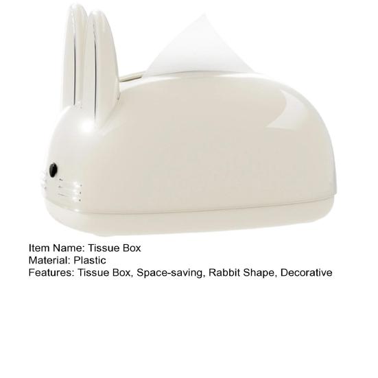 Practical Household Tissue Holder Cute Rabbit Shape Box, Decorative Plastic Facial Dispenser, Round Bunny Ear Box Cream Style Napkin Case for
