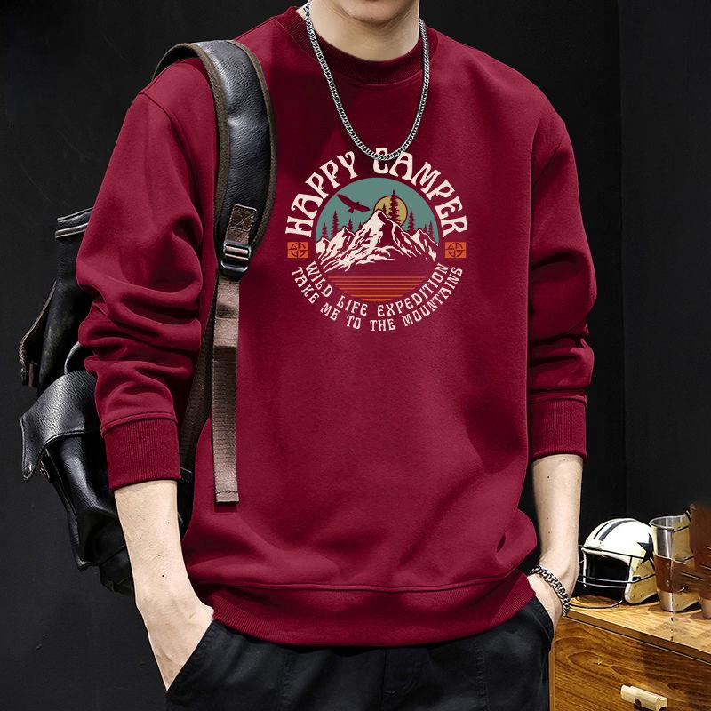 Men s Trendy Printed Round Neck Long Sleeve Hoodie L (135-160 lbs)