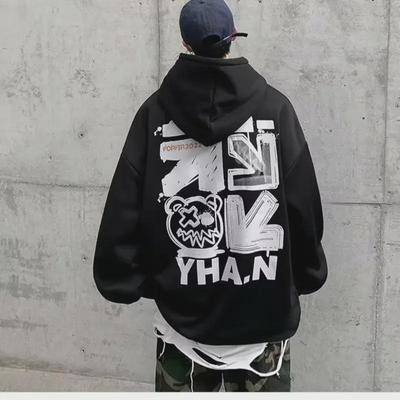 Moletom com Capuz de Veludo Grande Masculino - Outono/Inverno Hip-Hop Tendência Solto Estilo Americano