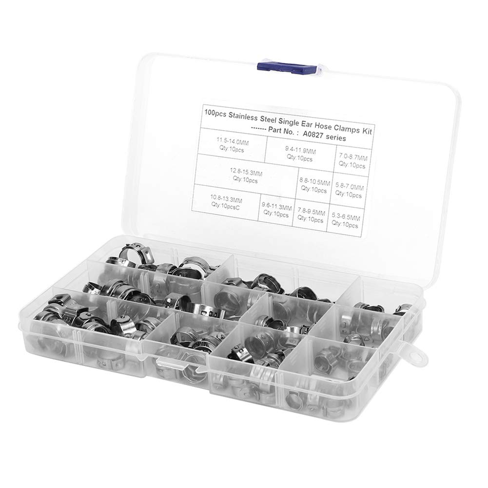 Schlauchschellen, 100 Stück Schlauchschellen Einohr Schlauchschellen-Set Edelstahl Einzel