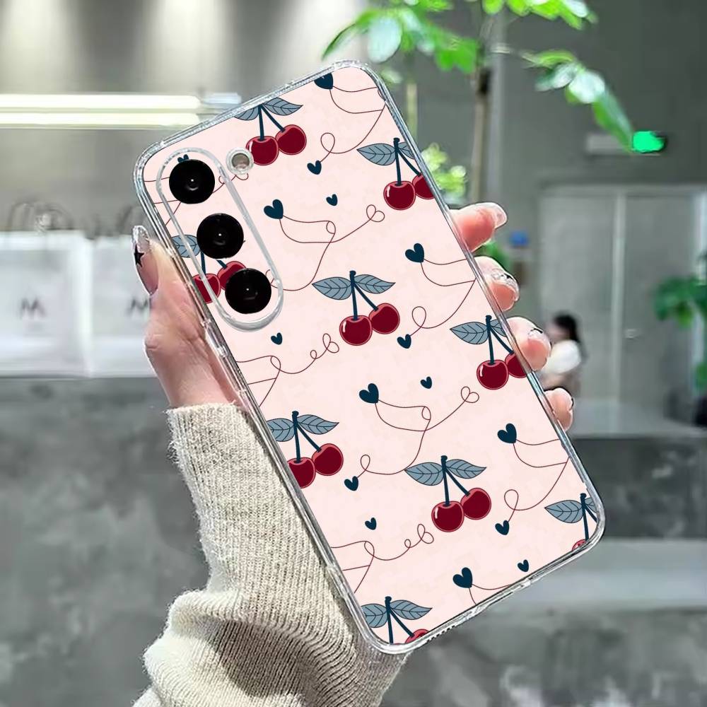 C-Cherries with bows Phone Case For Samsung Galaxy A91,80,73,72 ,71,53,52,32 ,31,22,21s,20,Transparent Case Samsung a21s