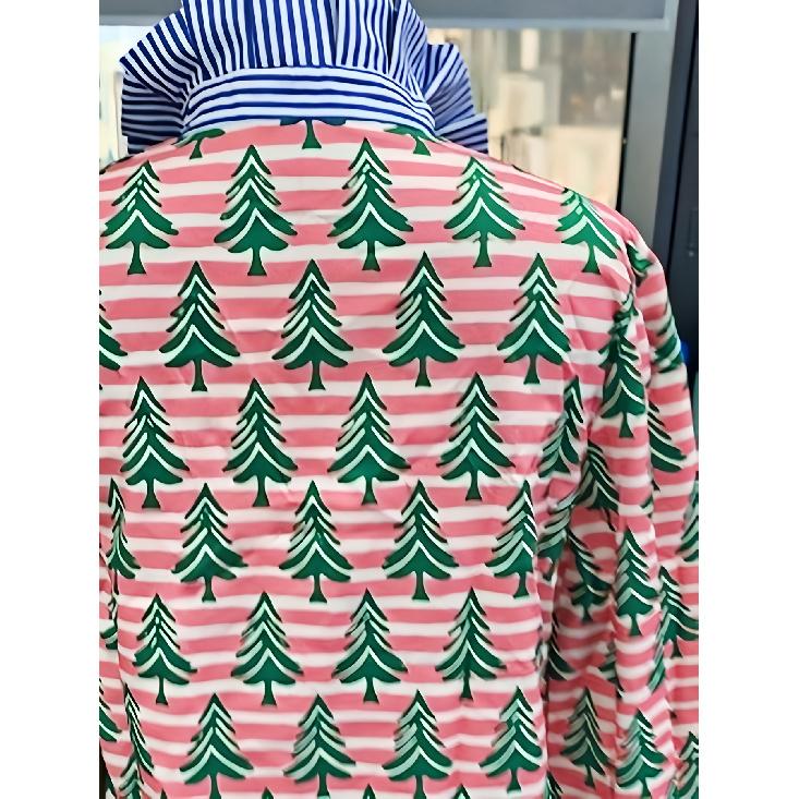 Women's Retro Christmas Pattern Blouse - Turn-Down Collar Long Sleeve, Loose Casual Silhouette, Festive Gift Tree Print Top Suitable for Fall/Winter