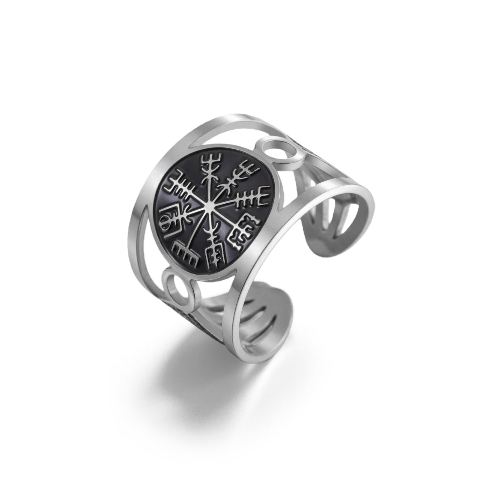 

LIKGREAT Nordic Viking Vegvisir Ring Compass Rings for Men Women Stainless Steel Jewelry Protection Amulet Gift Wholesale resizable