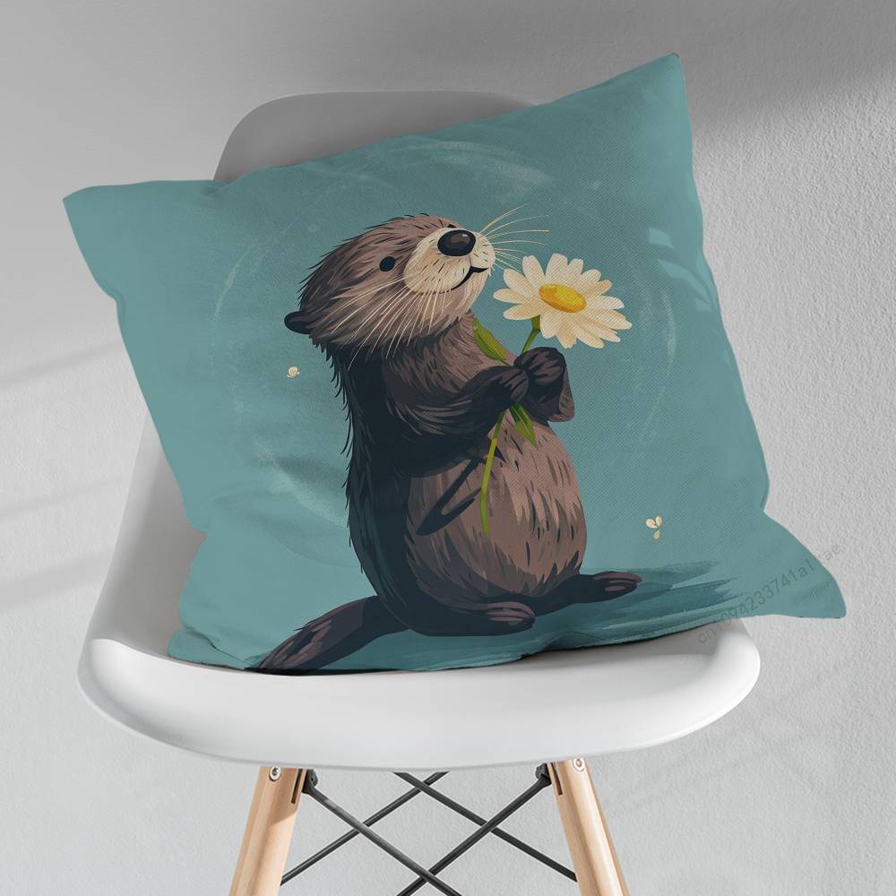 Cute Otter Cartoon Pillow Case For 30x30cm45x45cm55x55cm For Home Bedroom Decoration And Protector