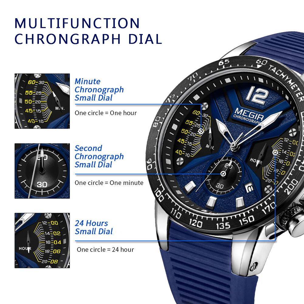 Mens Watches Top Brand Luxury MEGIR Sports Watch for Men Chronograph Waterproof Wristwatches Hour Reloj Hombre Horloges Manmen