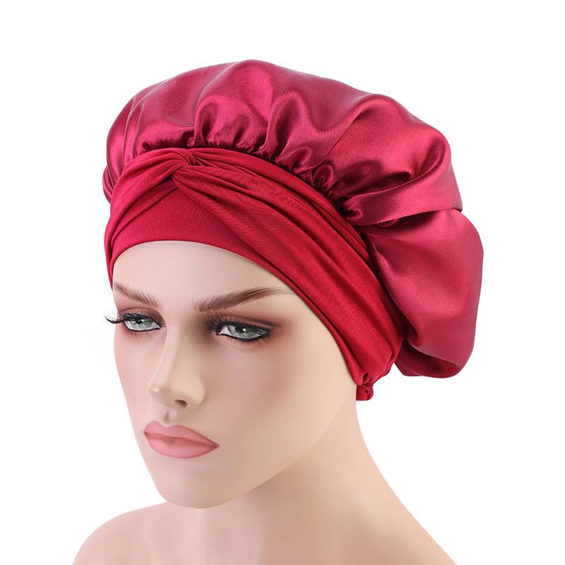 Fashion New Imitation Silk Wide-brimmed Night Cap Satin Streamer Round Cap Shower Cap Beauty Salon
