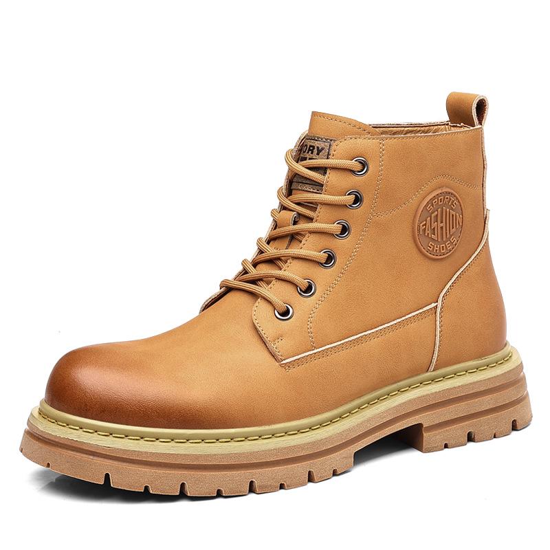 Men's British-Style Yellow Winter Boots - Thickened Velvet Lining, Martin Design, Trendy Desert Workwear, Cotton Shoes.