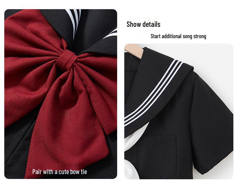 Uniforme JK Trois-Pièces Noir: Costume d'écolière orthodoxe japonais avec jupe courte douce