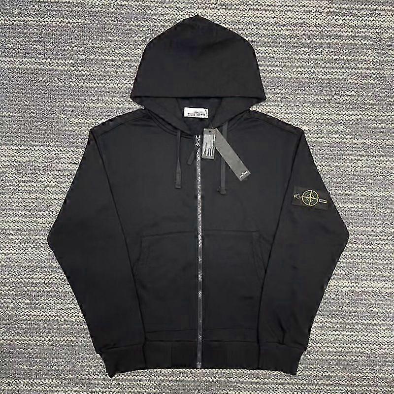Sonbahar ve Kış İçin Doğru Ston Stone Gömlek Erkek ve Kadın Kapüşonlu Sweatshirtler, Düz Renk Ada Kol Bandı Rozet Stili Fermuarlı Sweatshirt Ceket