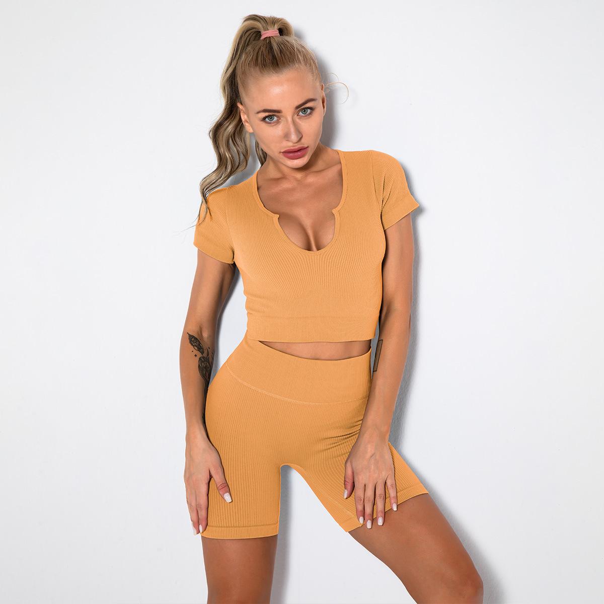 Женщины бесшовные трикотажные нити сексуальный спортивный бюстгальтер шорты с короткими — фото 11