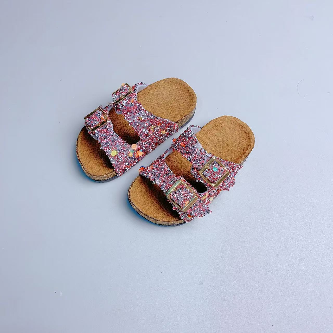 

Summer Bling Children s Slippers PU Buckle Cork Slippers For Child Girls Anti Slip Flat Outdoor Kids Fashion Shoes 26-27