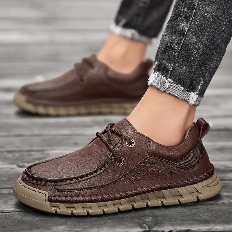 New Men Casual Shoes Handmade Leather Comfortable Men's Shoes Quality Split Leather Flat Moccasins Men Sneakers