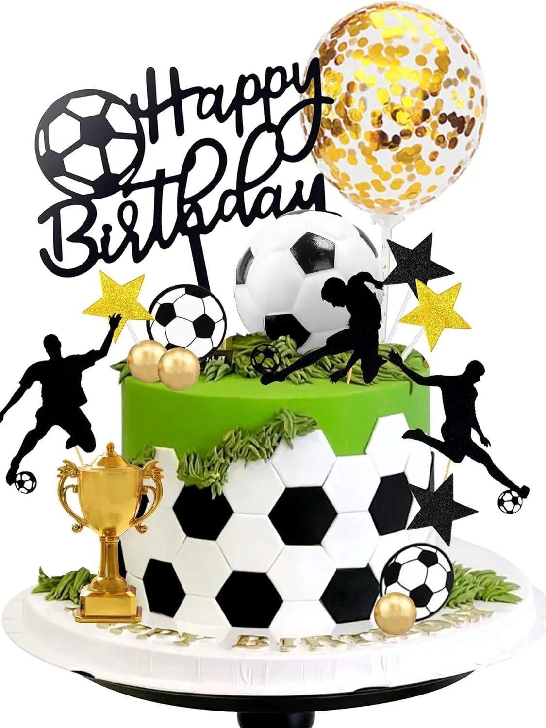 

28 PCS Soccer Cake Topper Soccer Ball Player Cake Decorations for Soccer Birthday Party Sport Party Supplies чёрный