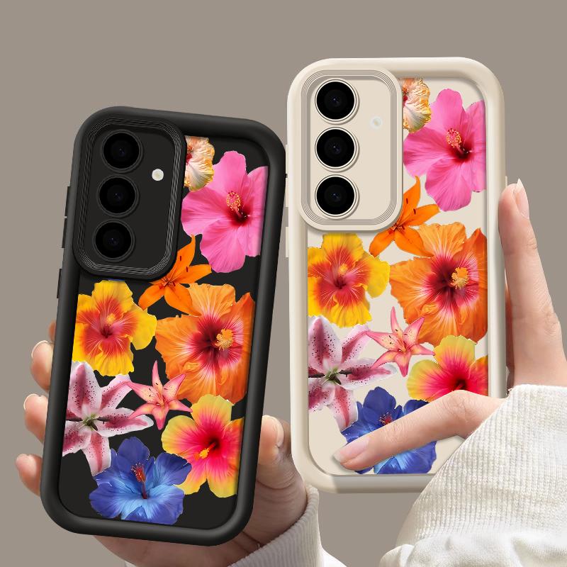 Hülle mit Blumendruck für Samsung S25 Ultra S24 FE S23 S22 A56 A36 A16 A15 A55 A35 TPU Weich Matt Stoßfest Handyhülle