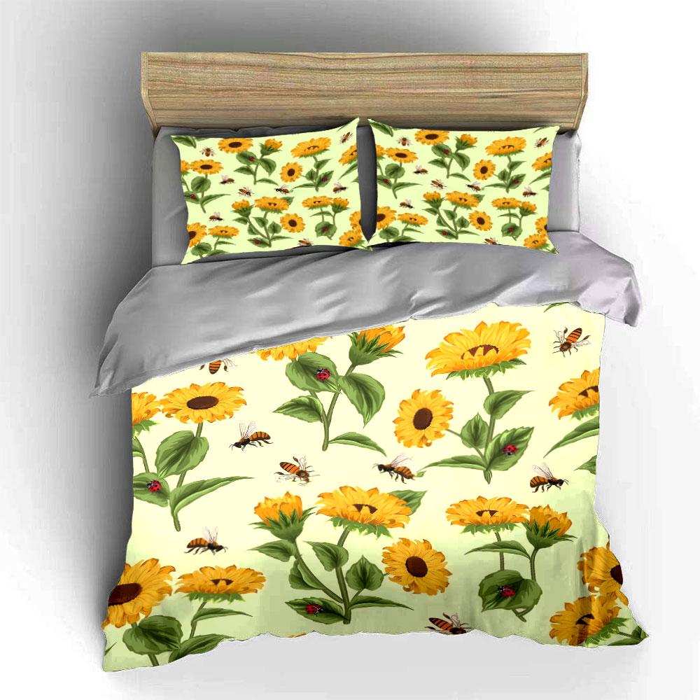 Sunflowers, leaves, bees, ladybugs. Bedding sets Duvet cover sets Duvet covers Pillowcases(1*Duvet Cover 2*Pillowcases without duvet insert)